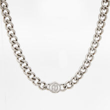 Silver Tone Embellished Logo Chain Necklace