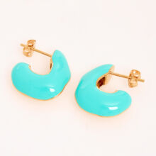 Aqua Enamel Chunky Two Tone Hoop Earrings