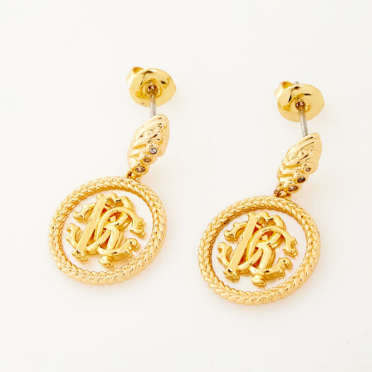 Gold Tone Logo Disc Earrings - Image 1 - please select to enlarge image