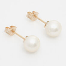 9ct Gold White Pearl Button Stud Earrings