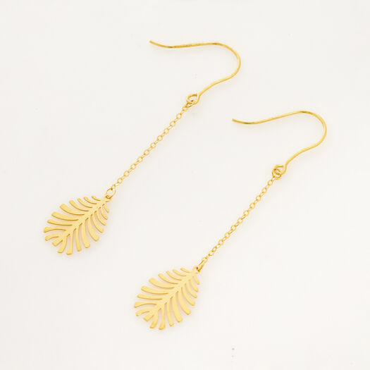 9ct Yellow Gold Leaf Drop Earrings - Image 1 - please select to enlarge image