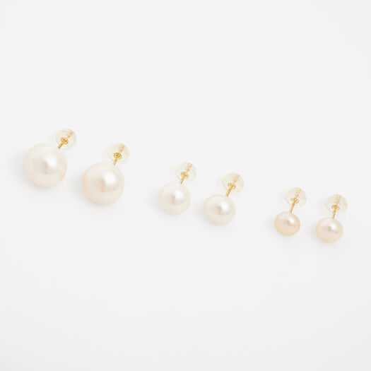 Three Pack White 14ct Gold Pearl Earrings - Image 1 - please select to enlarge image