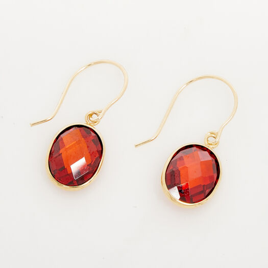 9ct Gold & Maroon Oval Crystal Drop Earrings  - Image 1 - please select to enlarge image