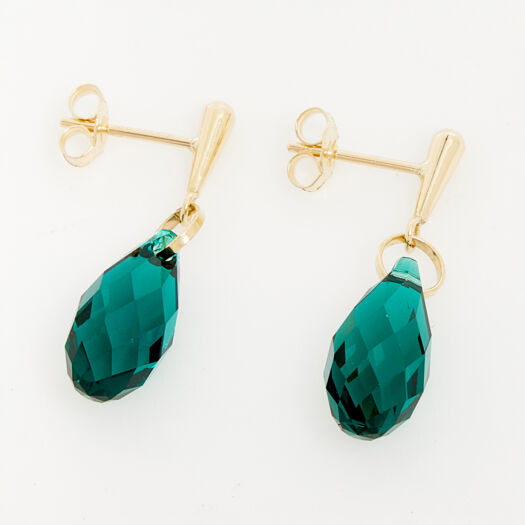 9ct Gold & Green Crystal Drop Earrings  - Image 1 - please select to enlarge image