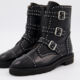 Black Leather Studded Buckle Boots  - Image 3 - please select to enlarge image