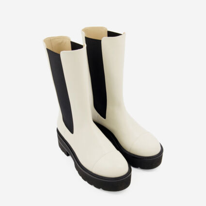 Cream Leather Boots - Image 1 - please select to enlarge image