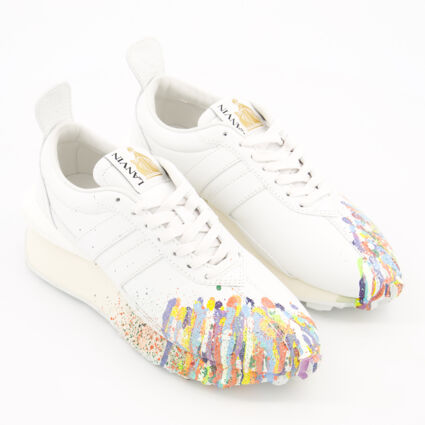White Leather Paint Splash Trainers - Image 1 - please select to enlarge image