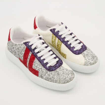 Silver Tone & Red Glen Low Top Trainers - Image 1 - please select to enlarge image