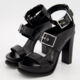Black Leather Buckle Strap Heeled Sandals  - Image 3 - please select to enlarge image