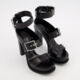 Black Leather Buckled Heeled Sandals - Image 1 - please select to enlarge image