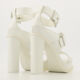 White Leather Buckle Strap Heeled Sandals  - Image 2 - please select to enlarge image
