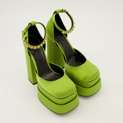 Lime Satin Platform Mary Jane Heels - Image 1 - please select to enlarge image
