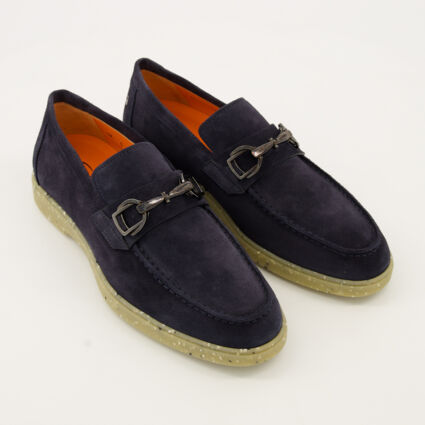 Navy Suede Snaffle Loafers  - Image 1 - please select to enlarge image