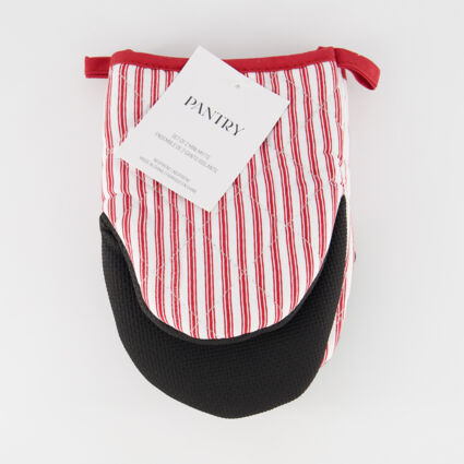 Two Pack Cherry Metro Stripe Mini Oven Mitts - Image 1 - please select to enlarge image
