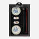 White & Blue Wood Chopstick & Saucer Dish Set - Image 1 - please select to enlarge image