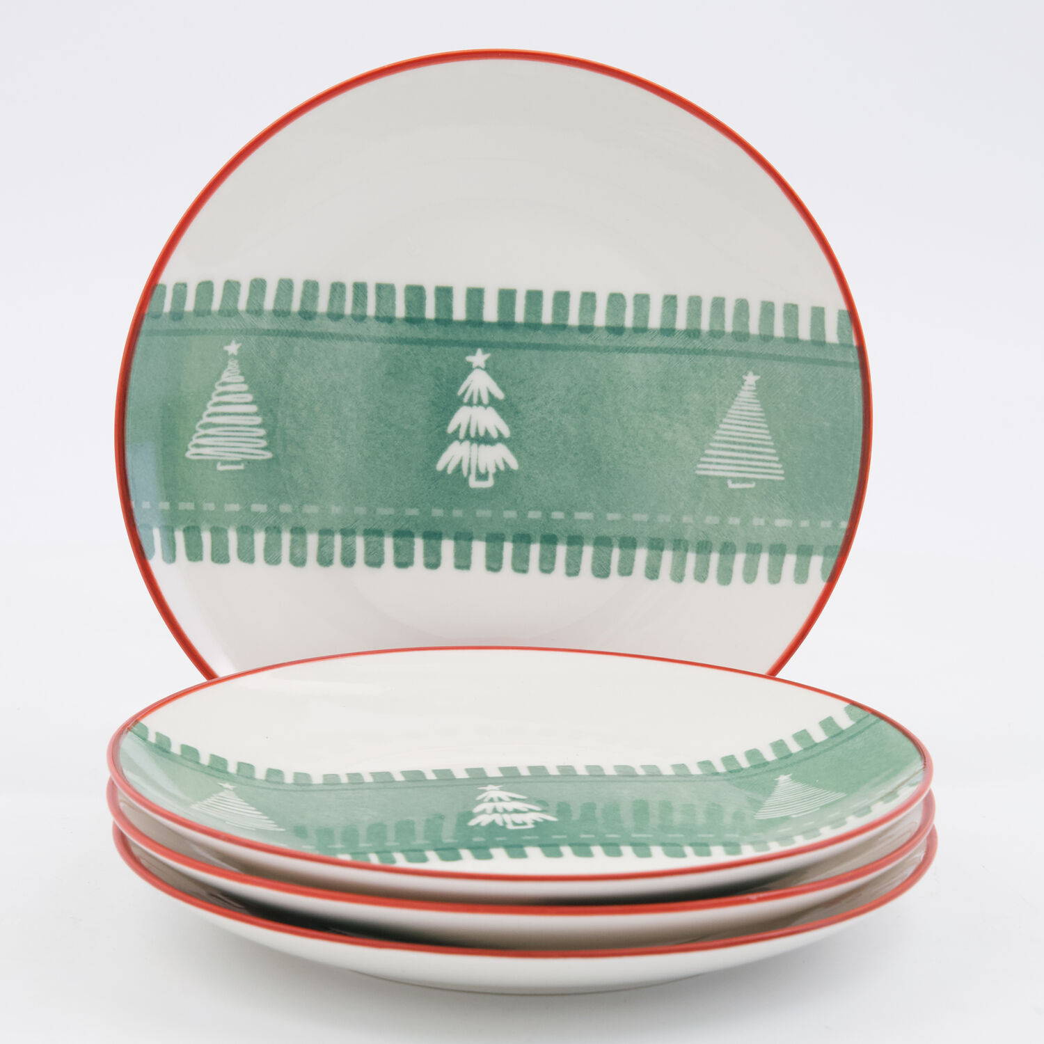 Four Pack White Green Christmas Tree Plates 17x17cm TK Maxx UK