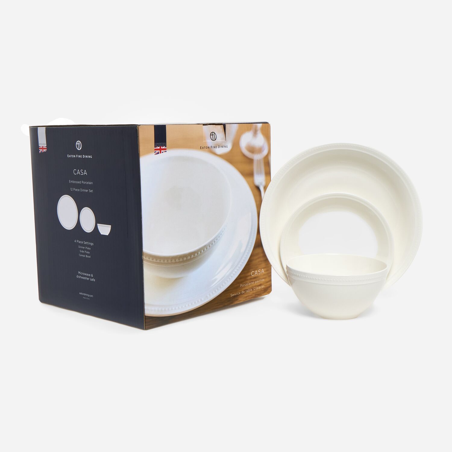 12 Piece White Embossed Porcelain Casa Dinner Set TK Maxx UK