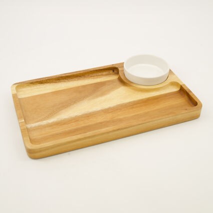 Acacia Wood Tray with Ceramic Dip Bowl 38x23cm - Image 1 - please select to enlarge image