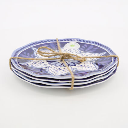 Four Pack Blue Floral Melamine Salad Plates 21x21cm - Image 1 - please select to enlarge image