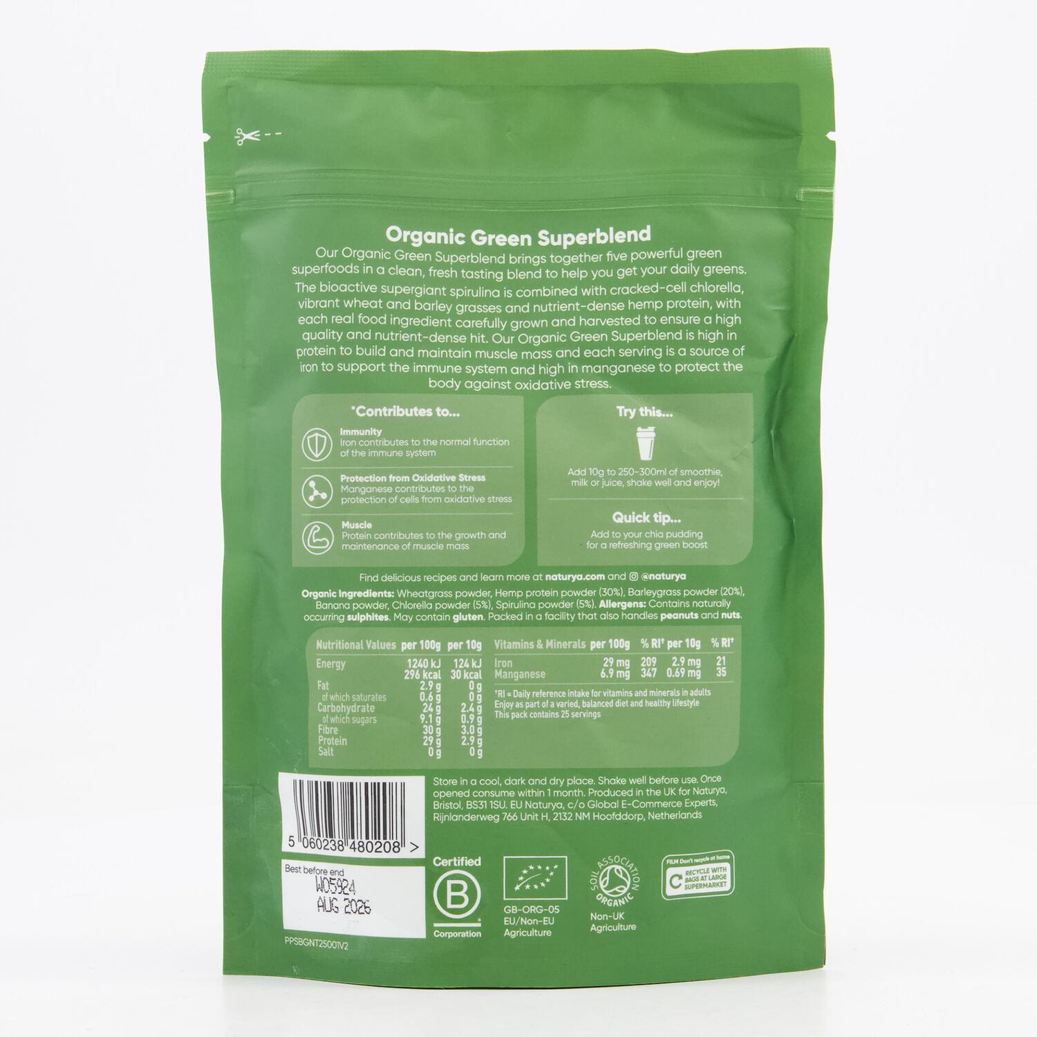 Green Organic Superfood Smoothie Blend 6x250g