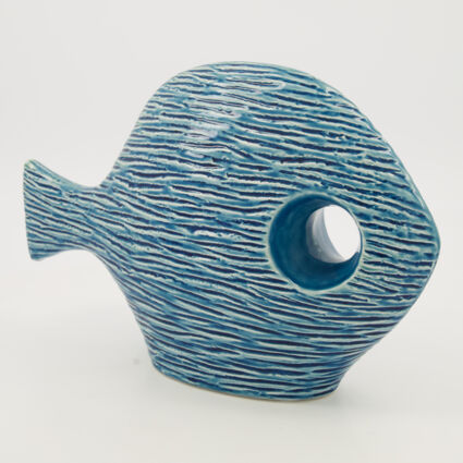 Blue Ceramic Textured Fish Ornament 25x36cm - Image 1 - please select to enlarge image