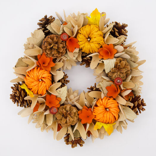 Mehrfarbiger künstlicher Kranz mit Kürbissen 31cm - Bild 1 - bitte auswählen, um das Bild zu vergrößern