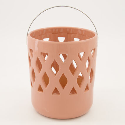 Pink Ceramic Diamond Lattice Lantern 18x15cm - Image 1 - please select to enlarge image
