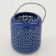 Blue Patterned Candle Lantern 14cm - Image 1 - please select to enlarge image