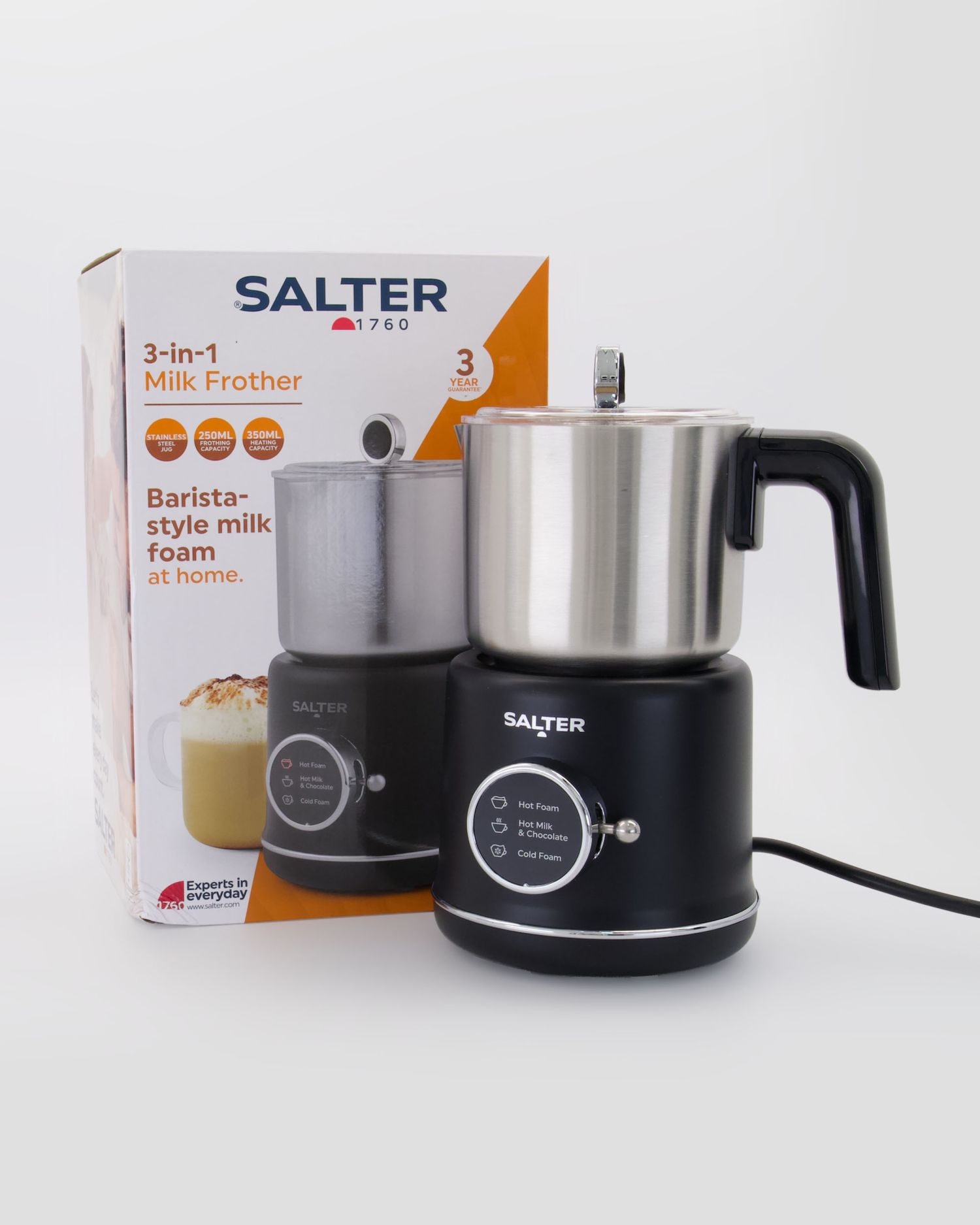Black & Stainless Steel 3 In 1 Milk Frother 350ml