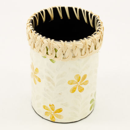 White & Yellow Floral Utensil Holder 16x12cm - Image 1 - please select to enlarge image