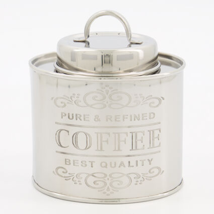 Silver Tone Etched Coffee Canister 12x13cm - Image 1 - please select to enlarge image