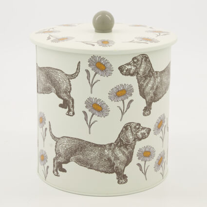 Cream Reusable Dog & Daisy Biscuit Tin 18x13cm - Image 1 - please select to enlarge image