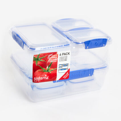 Six Blue Klip It Reusable Food Containers  - Image 1 - please select to enlarge image