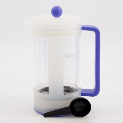 White & Blue Sustainable Cafetiere 1L - Image 1 - please select to enlarge image