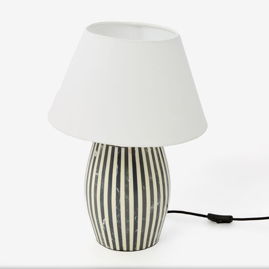 Grey & White Striped Table Lamp 50x36cm - Image 1 - please select to enlarge image