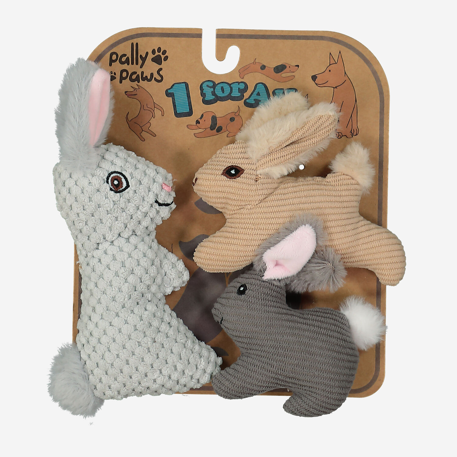 Simple Rabbit Chew Toy Three Piece Multicolour Squeaky Rabbit Chew Toy Set - TK Maxx UK