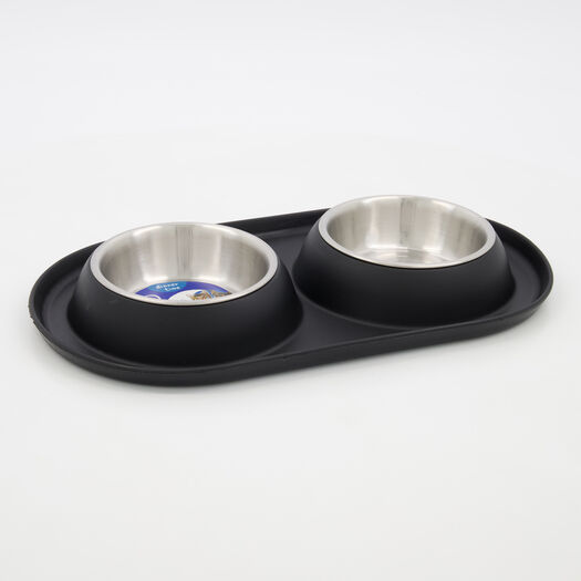 Black Silicone & Stainless Steel Pet Dinner Set 5x33cm - Image 1 - please select to enlarge image