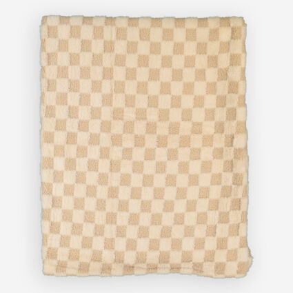 Taupe Faux Fur Checkerboard Throw 127x152cm - Image 1 - please select to enlarge image