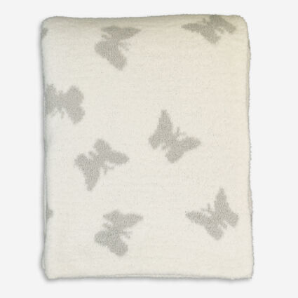 Grey & White Fleece Butterfly Throw 178x127cm - Image 1 - please select to enlarge image