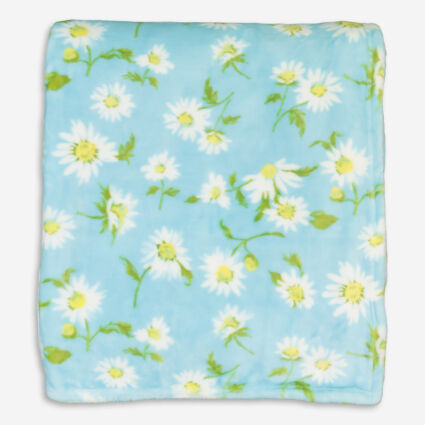 Blue & white Daisy Pattern Fleece Throw 152x178cm - Image 1 - please select to enlarge image