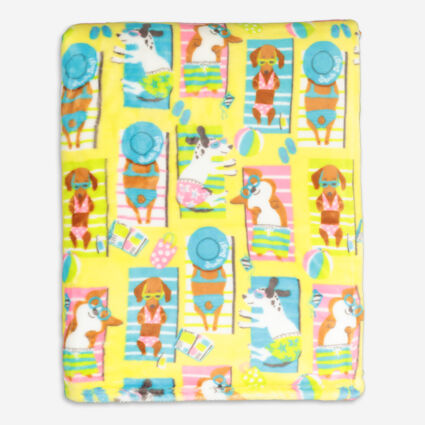 Yellow Sunbathing Dogs Patterned Throw 152x178cm - Image 1 - please select to enlarge image