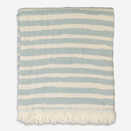 Blue & Mallow Stripe Tassel Throw 127x178cm - Image 1 - please select to enlarge image