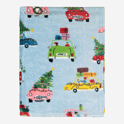 Blue Christmas Motif Throw 177x152cm - Image 1 - please select to enlarge image