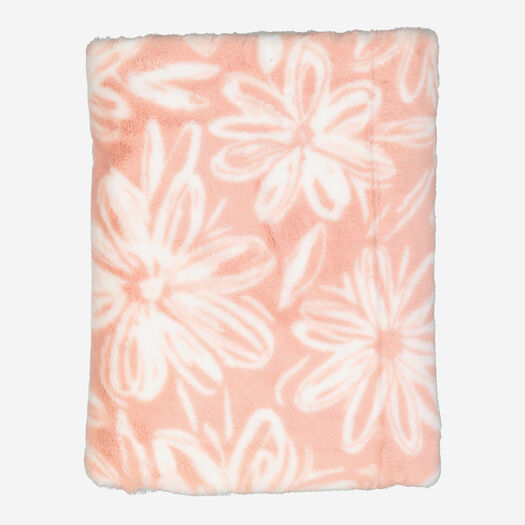 Pink Floral Faux Fur Throw 178x127cm - Image 1 - please select to enlarge image