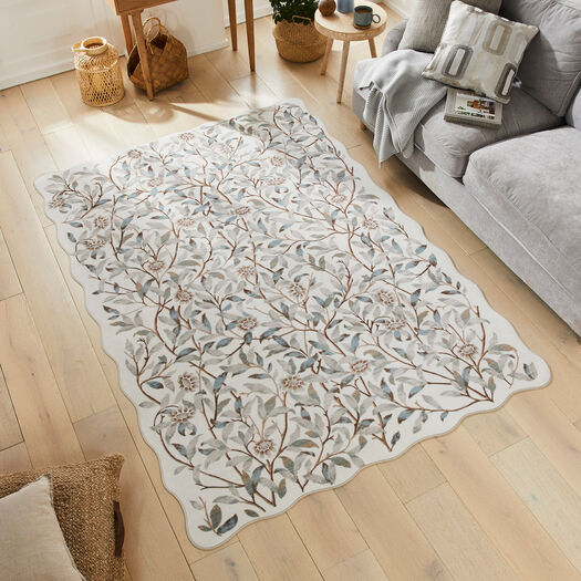 Weißer Teppich mit Blatt- & Blumenmuster 230x160cm - Bild 1 - bitte auswählen, um das Bild zu vergrößern