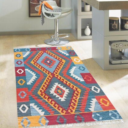 Multicolour Patterned Canvas Scatter Rug 122x183cm - Image 1 - please select to enlarge image