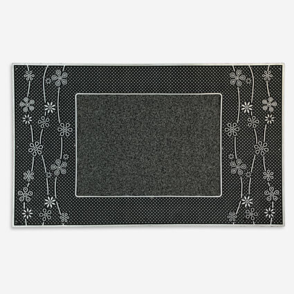 Black Daisy Doormat 45x75cm - Image 1 - please select to enlarge image