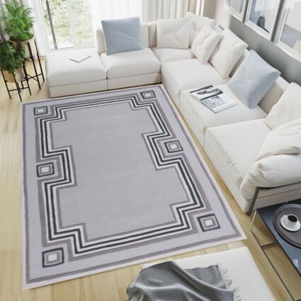 Silver & Grey Hand Tufted Wool Rug 213x152cm - Image 1 - please select to enlarge image