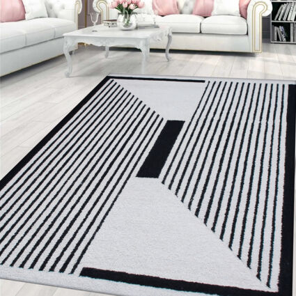 Black & White Hand Tufted Wool Rug 152x213cm - Image 1 - please select to enlarge image