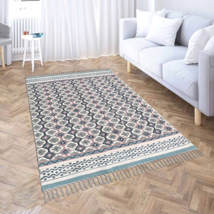 Multicolour Patterned Canvas Scatter Rug 91x152cm - Image 1 - please select to enlarge image